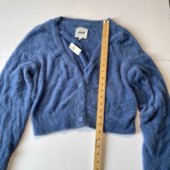 NWT Aerie Fuzzy Blue Button Up Cardigan Sweater Size Medium - Picture 9 of 10
